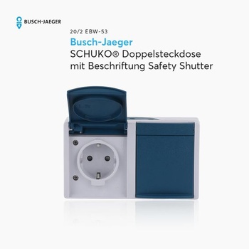 Zásuvka Busch-Jaeger 20/2 EBW-53 SCHUKO se zvýšenou ochranou kontaktu, modrá, 2cestná zásuvka,