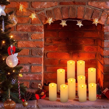 Ivroy LED stĺpikové sviečky, bezplamenné, na batérie, s diaľkovým ovládaním, blikajúci 3D plameň, 5