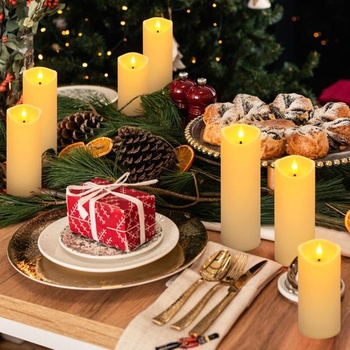 Ivroy LED stĺpikové sviečky, bezplamenné, na batérie, s diaľkovým ovládaním, blikajúci 3D plameň, 5