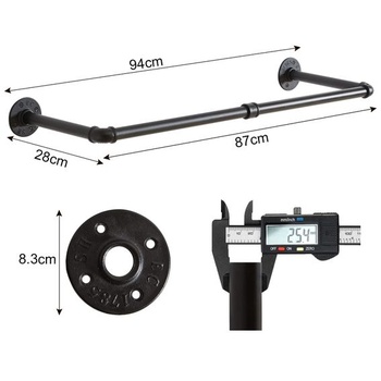IBUYKE 94cm šatníkový vešiak na stenu, 2 kusy, kovový, čierny 94cm*2 čierna