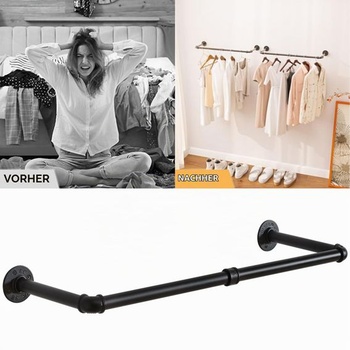 IBUYKE 94cm šatníkový vešiak na stenu, 2 kusy, kovový, čierny 94cm*2 čierna