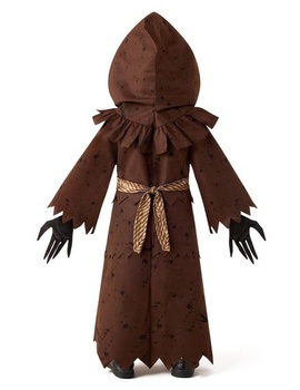 Detský kostým strašidelného strašiaka s tekvicou a kymácející sa hlavou a halloweenskou maskou tekvica pre