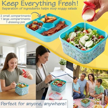 Disney Ijačko Bento Box pre deti, 2l obedový box s priehradkami, nepriepustný desiatový box, obedový