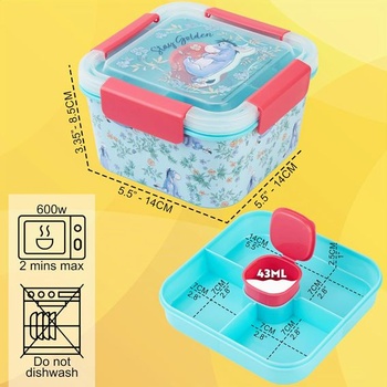 Disney Ijačko Bento Box pre deti, 2l obedový box s priehradkami, nepriepustný desiatový box, obedový