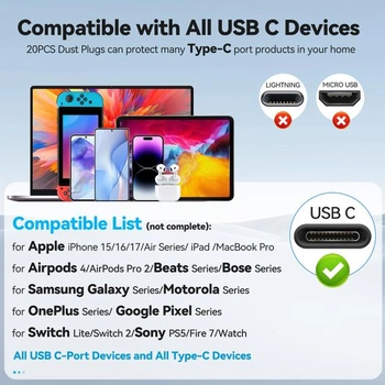 20 ks silikonových krytů na USB-C/Type-C (černé) black-B