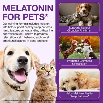 Melatonin pro domácí mazlíčky, melatonin pro psy a kočky, pomůcka pro spaní pro psy, podporuje