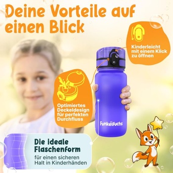 Funkelfuchs® - Detská fľaša na pitie - 350 ml, fialová - Vhodná pre sýtené nápoje - 100% nepriepustná