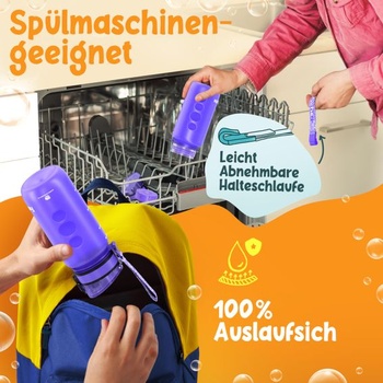 Funkelfuchs® - Detská fľaša na pitie - 350 ml, fialová - Vhodná pre sýtené nápoje - 100% nepriepustná
