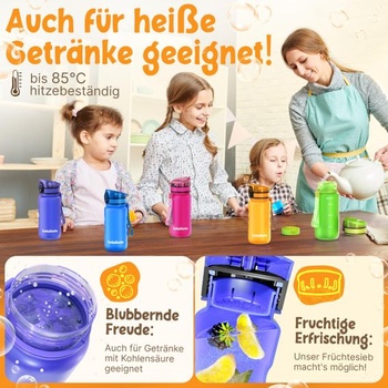 Funkelfuchs® - Detská fľaša na pitie - 350 ml, fialová - Vhodná pre sýtené nápoje - 100% nepriepustná