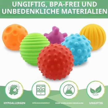 6 texturovaných míčků Caterbee, vícebarevné