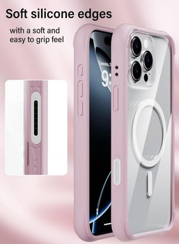 Pouzdro X-level pro iPhone 16 Pro s MagSafe, tvrdá průhledná zadní strana, růžová.