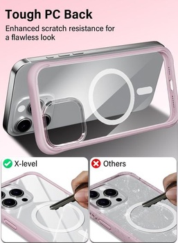 Pouzdro X-level pro iPhone 16 Pro s MagSafe, tvrdá průhledná zadní strana, růžová.