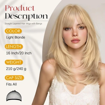 Dámska parochňa Sofeiyan, dlhá rovná parochňa s ofinou 50 cm svetlo blond