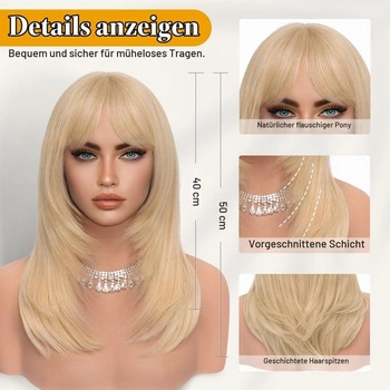 Dámska parochňa Sofeiyan, dlhá rovná parochňa s ofinou 50 cm svetlo blond