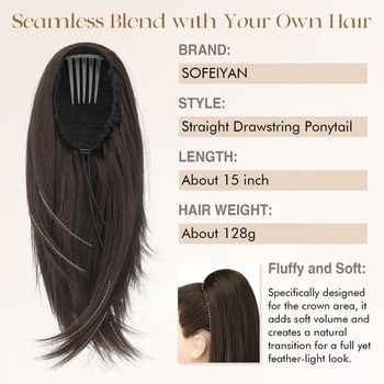 Sofeiyan Ponytail Extension, Predlžovanie vlasov do copu so sťahovacou šnúrkou, tmavo hnedé