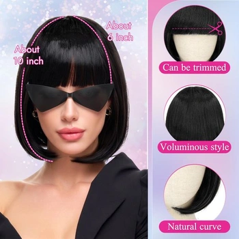 Paruka Sofiyan Bob se slunečními brýlemi, paruka pro cosplay párty s ofinou, černá