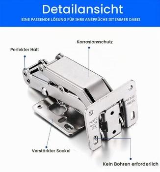 2 kusy skrytého pantu 175 stupňů, bezrámový pant pro skříňky, hydraulický, nastavitelná montáž,