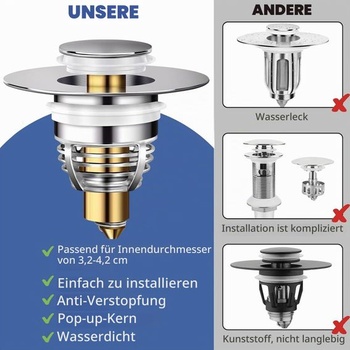Zátky do dřezu, balení 2 kusů, univerzální (32-42 mm), nerezová ocel