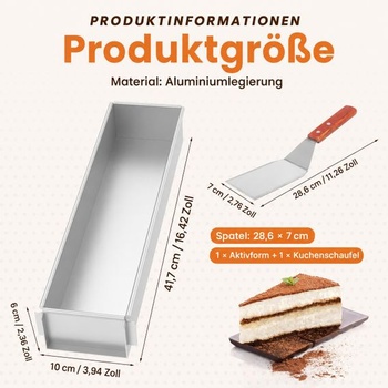 Nastaviteľná nerezová misa na tiramise 41,7 × 10 × 6 cm s servírovacou táckou na tortu, 1 kus