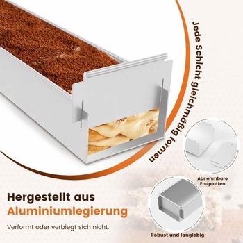 Nastaviteľná nerezová misa na tiramise 41,7 × 10 × 6 cm s servírovacou táckou na tortu, 1 kus