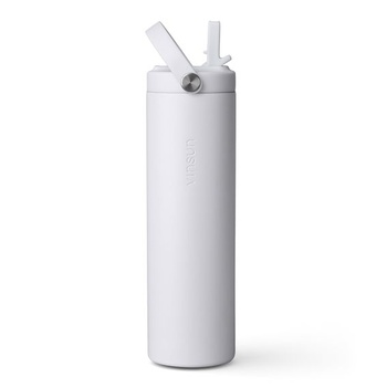 Fľaša na vodu Vinsun z nerezovej ocele, biela, 750 ml - slamka a flexibilná rukoväť, biela, 750 ml