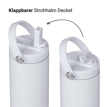 Fľaša na vodu Vinsun z nerezovej ocele, biela, 750 ml - slamka a flexibilná rukoväť, biela, 750 ml