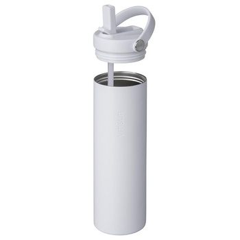 Fľaša na vodu Vinsun z nerezovej ocele, biela, 750 ml - slamka a flexibilná rukoväť, biela, 750 ml