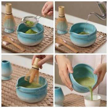 Sada na Matcha, 8dílná bambusová metlička a odměrka na Matcha čaj, tradiční japonský chasen,
