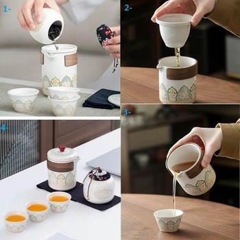 Japonská čajová souprava, porcelánové čínské keramické konvice, čajová souprava s konvicí a šálky,