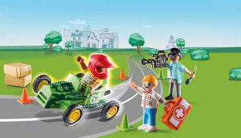 PLAYMOBIL Duck ON Call 70919 Akčný lekár pre prípad núdze: Pomôžte pretekárovi!, Hračka pre deti od