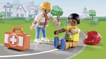 PLAYMOBIL Duck ON Call 70919 Akčný lekár pre prípad núdze: Pomôžte pretekárovi!, Hračka pre deti od