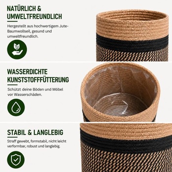 Rastlinný kôš s vložkou, tkaný kvetináč na kvetináče s priemerom 18 cm, bavlnený povraz, jutový