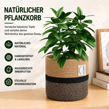 Rastlinný kôš s vložkou, tkaný kvetináč na kvetináče s priemerom 18 cm, bavlnený povraz, jutový