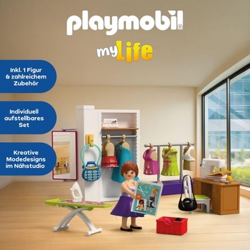 PLAYMOBIL | MyLife | Módny návrhár | Šijacie štúdio so šijacím strojom a 6 outfitmi | Podporuje