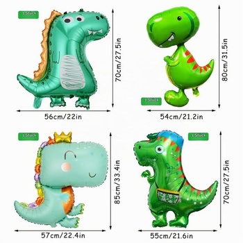 Sada 12 dinosaurských balónikov, dinosaurie narodeninové dekorácie pre 4-ročných chlapcov a dievčatá, zelený