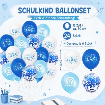 ENLACE 24 ks balónků školní dekorace pro chlapce, školák modrý balónek