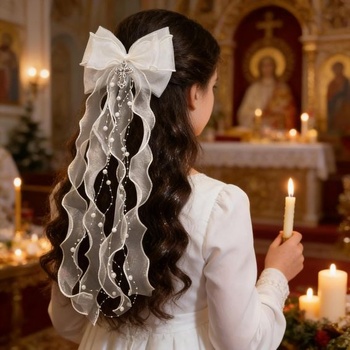 Vlasové doplnky pre prvé prijímanie, čelenka Lumen, svadobný závoj, kvetinový závoj, veniec do vlasov