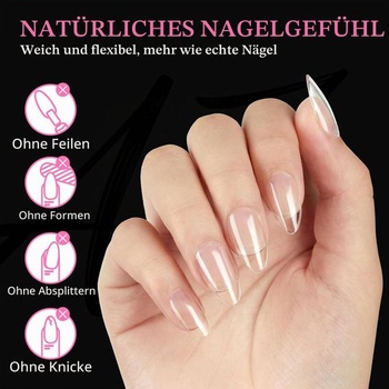 AZUREBEAUTY Krátké mandlové tipy na nehty, 600 kusů, 15 velikostí, měkké gelové nalepovací nehty s