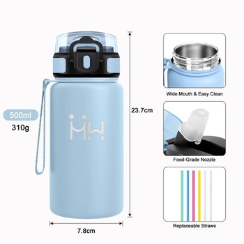 500ml termoláhev, vhodná na sycené nápoje, nerezová láhev na pití s brčkem, dvoustěnná