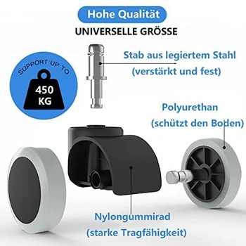 Kolečka na kancelářské židle (sada 5 ks) – 10 mm / 22 mm – Náhradní kolečka na tvrdou podlahu pro