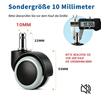 Kolečka na kancelářské židle (sada 5 ks) – 10 mm / 22 mm – Náhradní kolečka na tvrdou podlahu pro