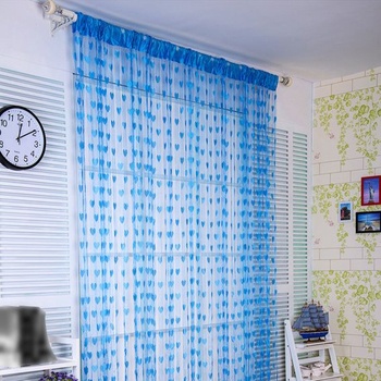 UOOOM Záclona na dvere 100x200 cm so vzorom srdca, strapcom, okenný záves, svetlo modrá
