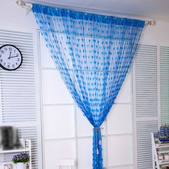 UOOOM Záclona na dvere 100x200 cm so vzorom srdca, strapcom, okenný záves, svetlo modrá