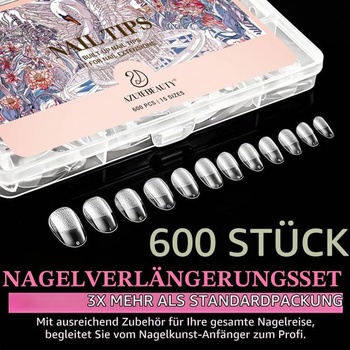 AZUREBEAUTY Tipy na nechty 600 kusov - Sada tipov na celé nechty, Sada mäkkých gélových tipov, PMMA