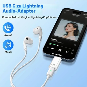 1 ks Adaptér Lightning na USB-C audio, [certifikovaný MFi] Adaptér pre slúchadlá USB-C samec na