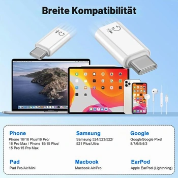 1 ks Adaptér Lightning na USB-C audio, [certifikovaný MFi] Adaptér pre slúchadlá USB-C samec na