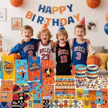 Dárky na basketbalovou párty – Obsahuje 12 dárkových tašek, náramky, gumové náramky, samolepky,