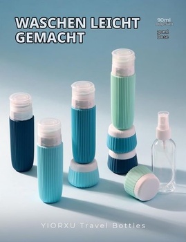 Plnitelné cestovní lahvičky, 9dílná sada, silikonové cestovní lahvičky 90+30 ml, nepropustné,