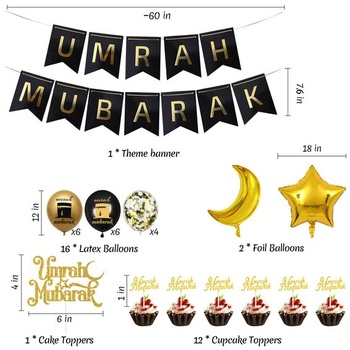 Dekorácia na párty Umrah Mubarak - 32dielna sada dekorácií pre moslimský sviatok Íd - sada balónikov s