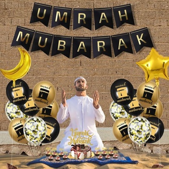 Dekorácia na párty Umrah Mubarak - 32dielna sada dekorácií pre moslimský sviatok Íd - sada balónikov s